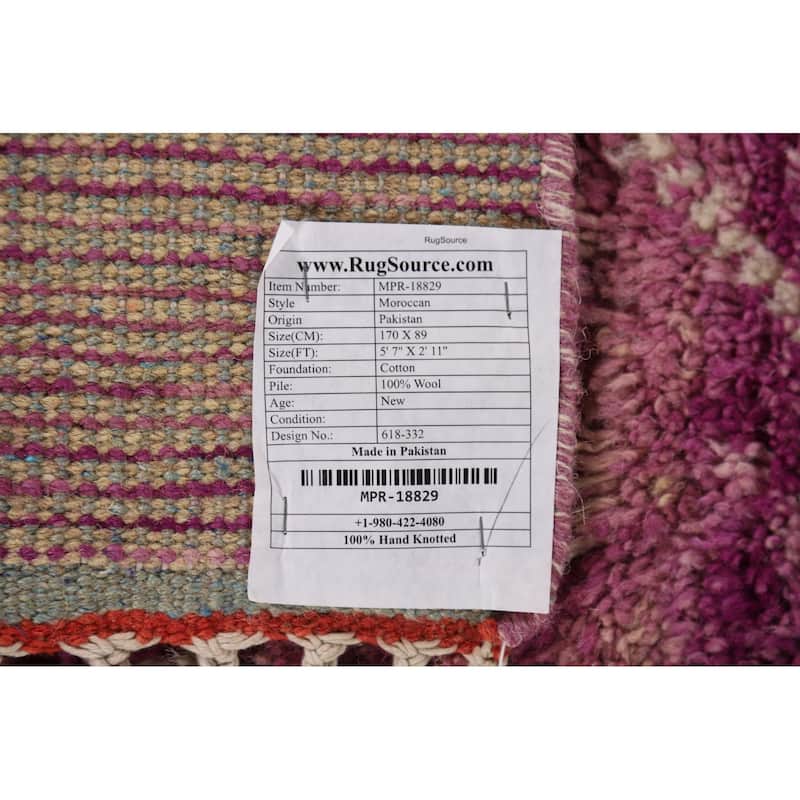 Purple Plush Geometric Moroccan Oriental Rug Handmade Wool Carpet - 2'11" x 5'7"