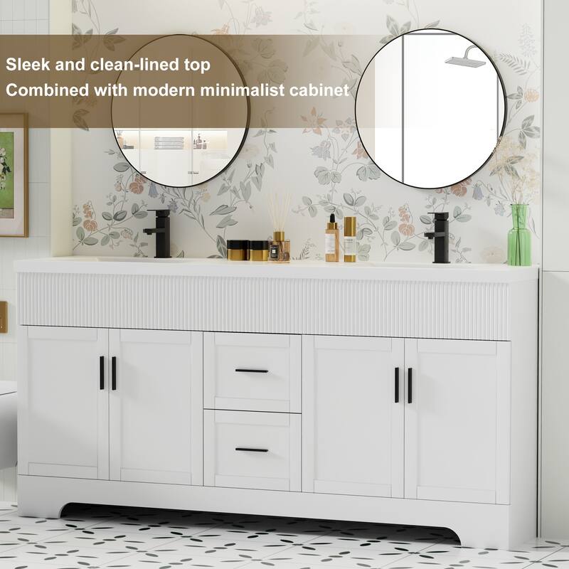 Wavy Line 30"/36"/48" Bathroom Vanity Set with Sink & Faucet