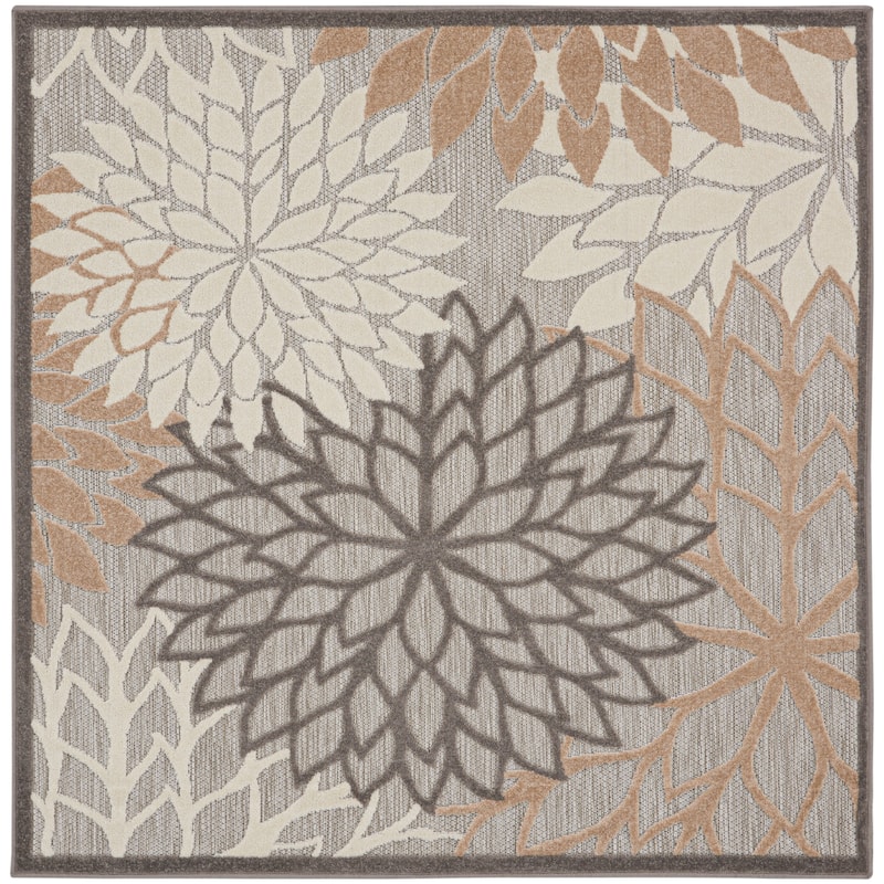 Nourison Aloha Floral Modern, Indoor/Outdoor Area Rug - 5' x Square - Natural