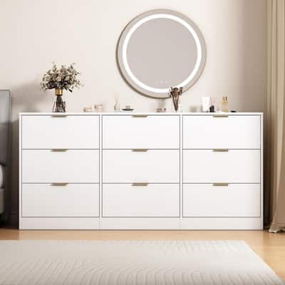 63" Large Wooden Deep Chest 9 Drawer Dresser for Living Room