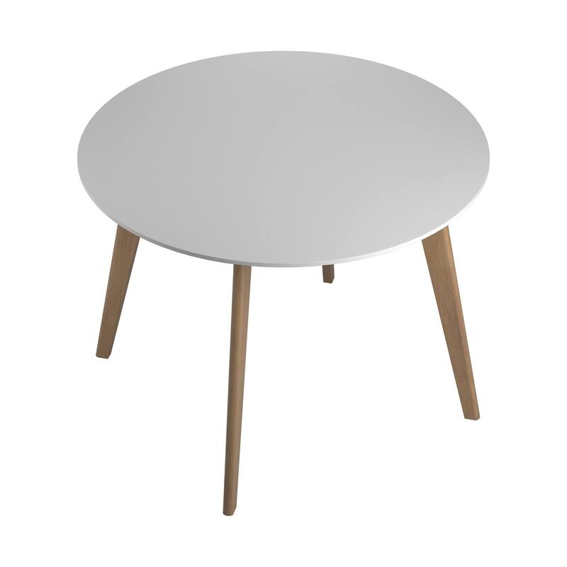30 Inch Mid Century Two Tone Dining Table, White and Brown