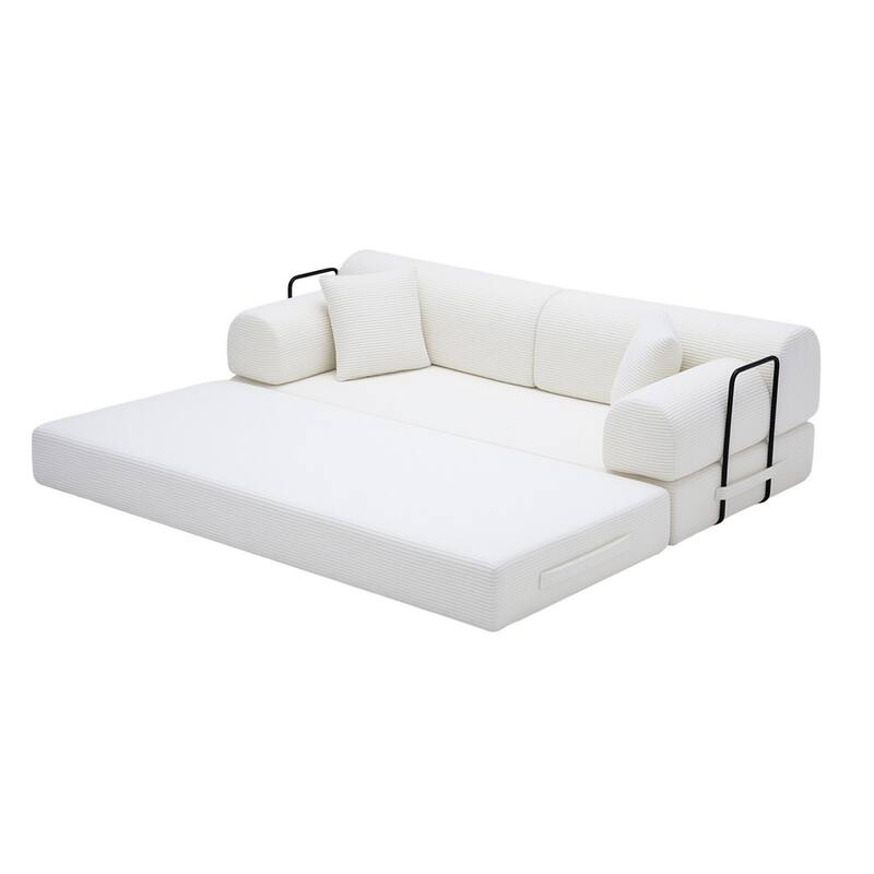 78.74" Corduroy Folding Mattress Sofa with Cylindrical Pillow