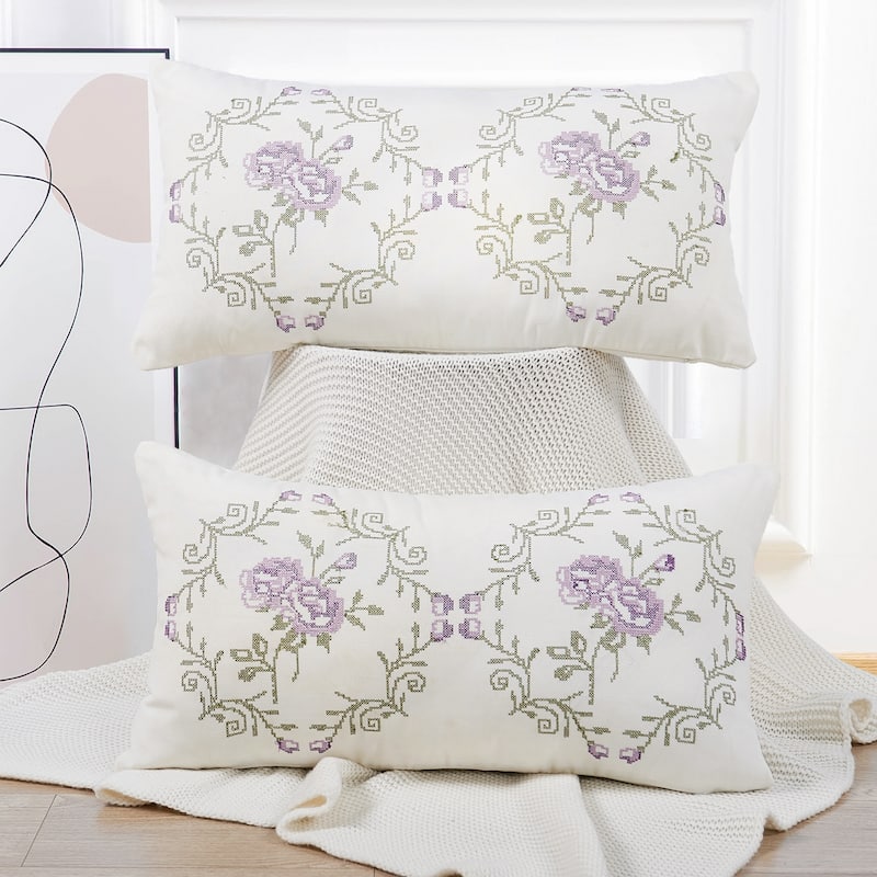 Canvas Pillow Shells with Rose Embellishments (Set of 2), NO INSERT