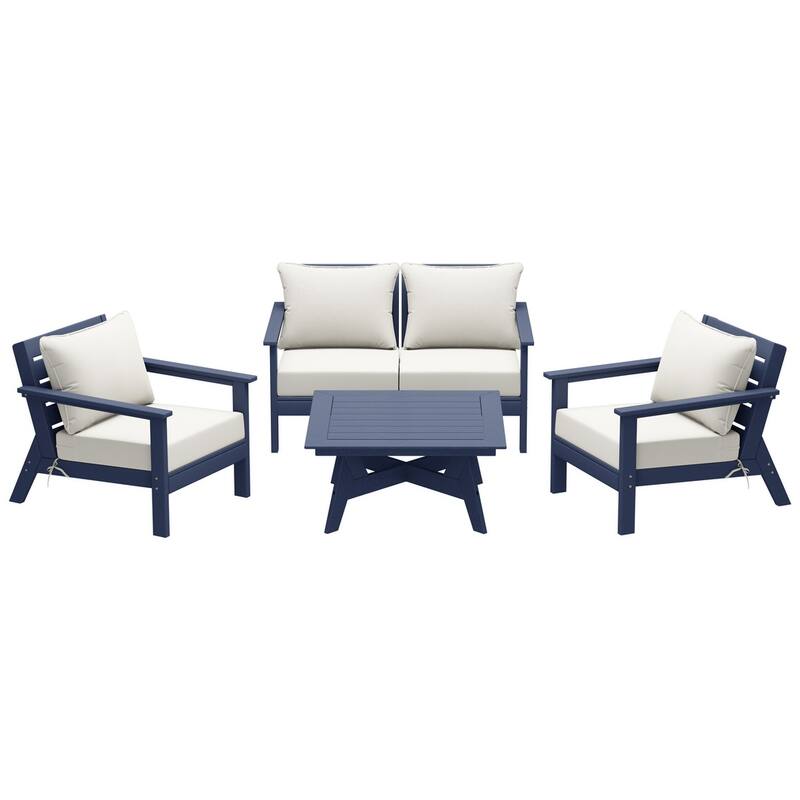 Birchwood All Weather HDPE Outdoor Patio Navy Blue Deep Seating Conversation Set (5-Piece Set)
