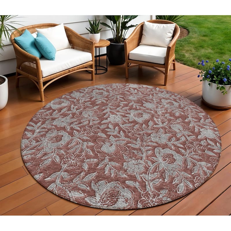 HomeRoots Floral Transitional Rectangle Outdoor Rug - 8' Round