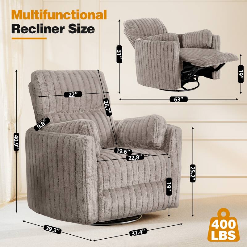Rossetta Swivel Rocking Glider Power Recliner Chair with 24" Wide Seat & Type-C & USB Ports