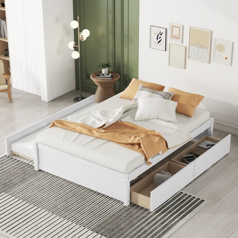 Full Bed With Twin Size Trundle And Two Drawers