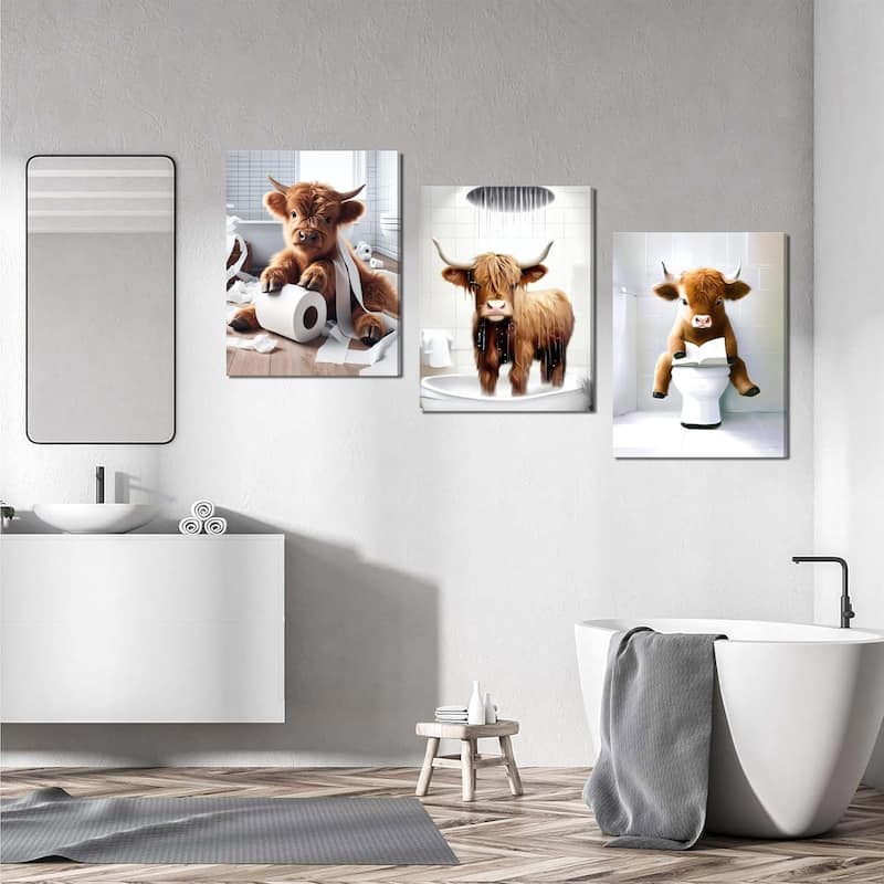 Wall Art, Brown Cute Cow Animal Canvas Posters Prints