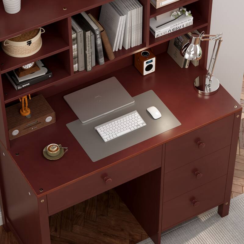 Computer Desk Set with 4 Drawers, Storage Shelf and Chair Writing Desk