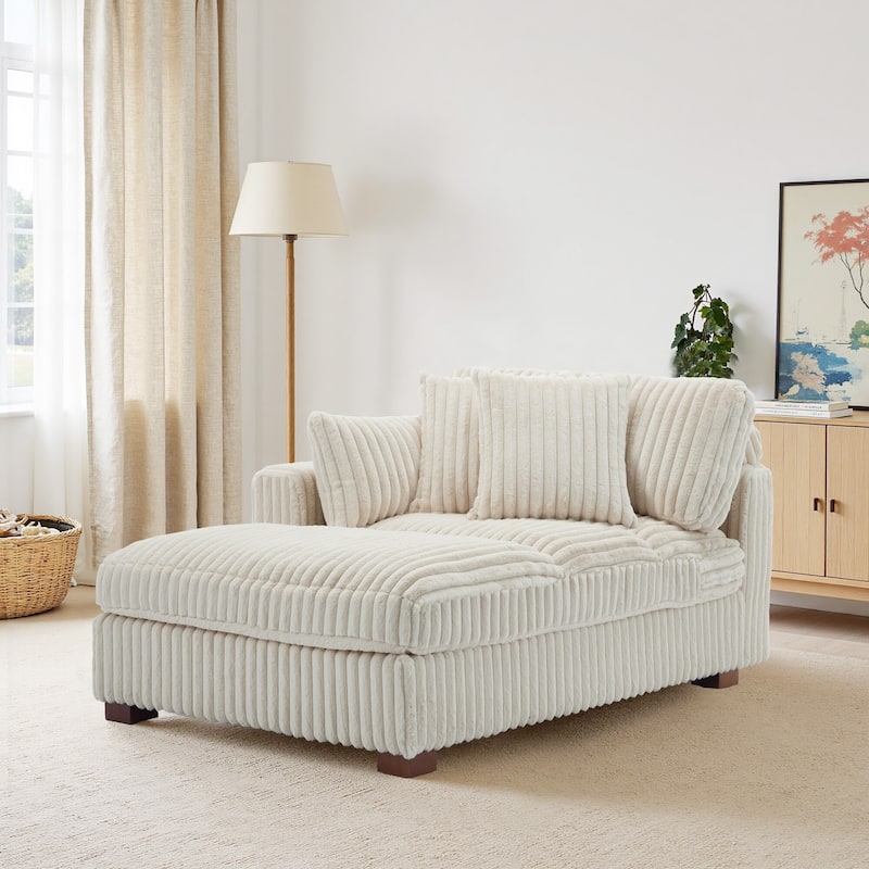 41" W Plush Corduroy Chaise Lounge with Pillows