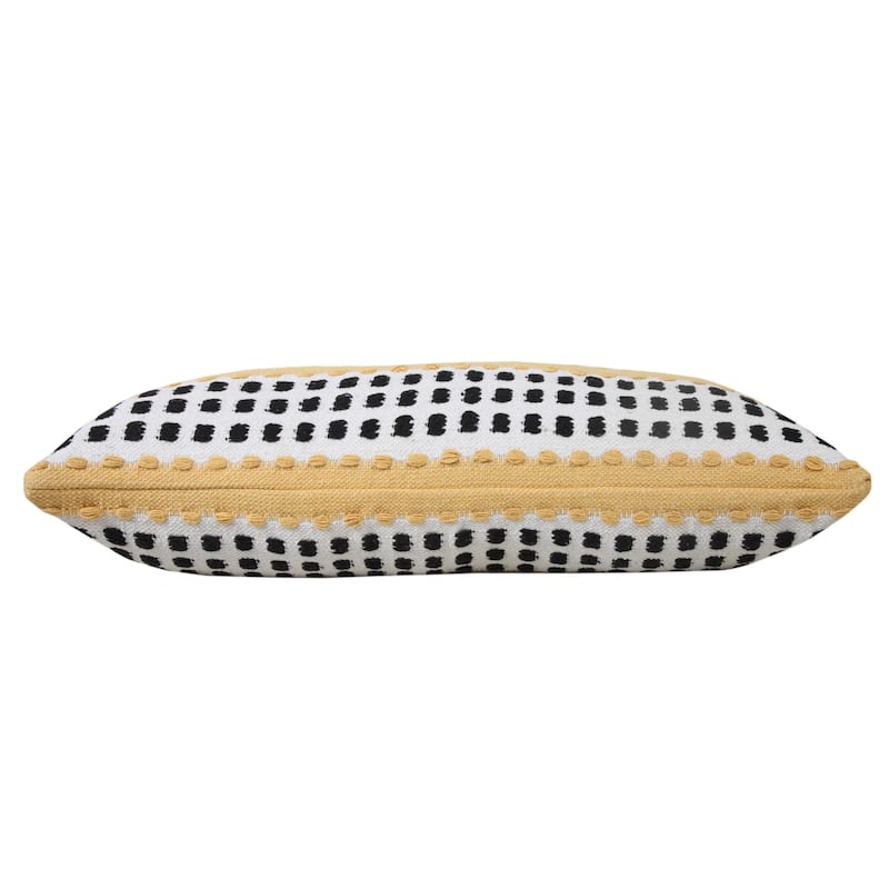 HomeRoots 14" X 36" Yellow Black And White 100% Cotton Striped Zippered Pillow