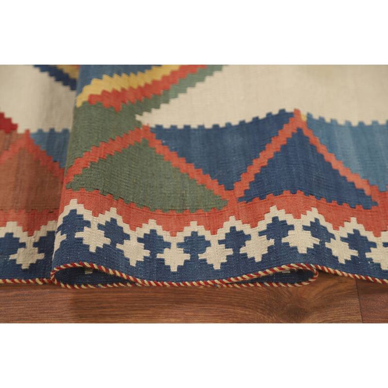 Vegetable Dye Kilim Qashqai Persian Area Rug Hand-Woven Wool Carpet - 4'11" x 8'1"