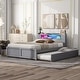 preview thumbnail 4 of 11, Queen Size Storage Bed Wood Platform Bed Frame with LED Light Headboard, 2 Pull-out Drawers and Twin Size Trundle, Gray