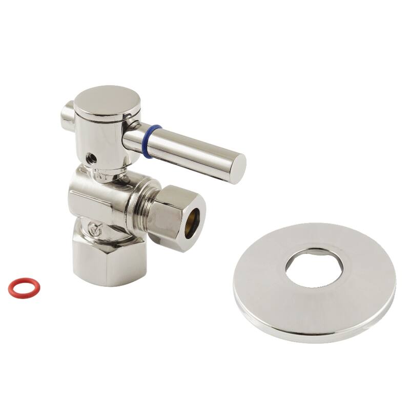 Kingston Brass 1/2-Inch FIP x 3/8-Inch OD Comp Quarter-Turn Angle Stop Valve with Flange - Polished Nickel