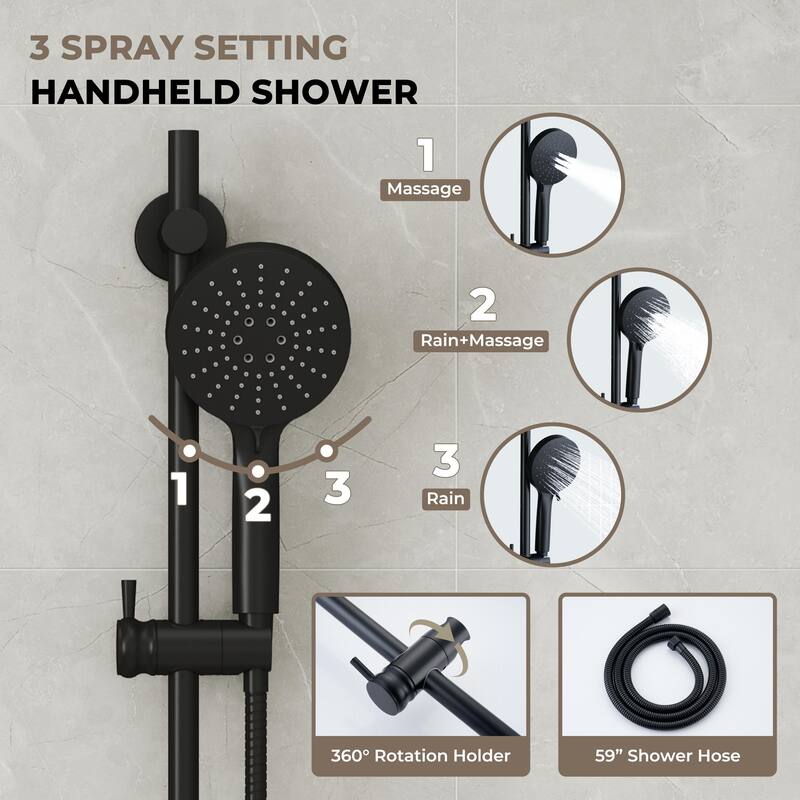 5-Spray Shower System with 8 in. Rainfall Head, 4 in. Shower Head and Handheld Shower, Valve and Adjustable Slide Bar Included