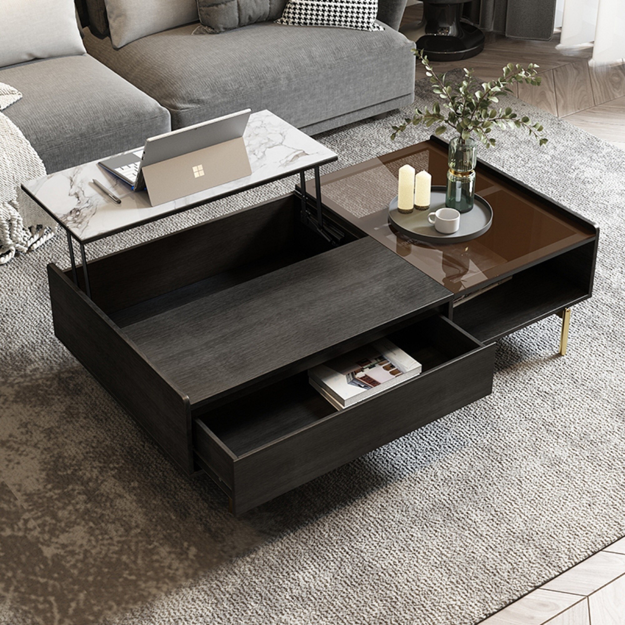JASIWAY Lift Top Coffee Table with Hidden Compartment