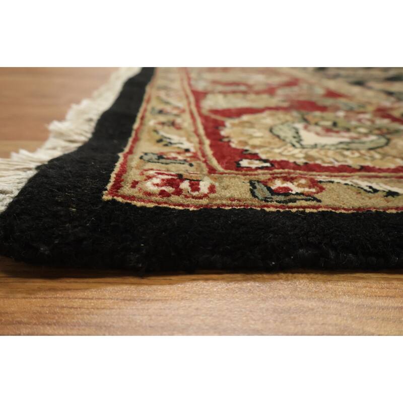 Hand Knotted Oriental 100% Wool Carpet Traditional All-Over Black Agra Area Rug - 8' 0'' X 8' 2''