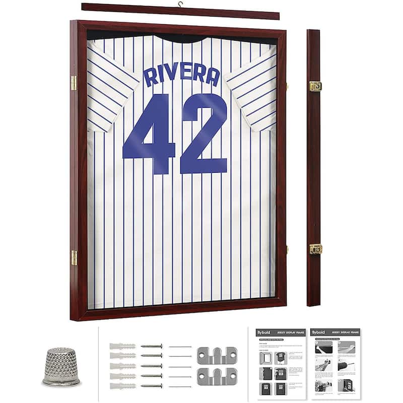 Wall Mounted Baseball Basketball Football Hockey Shirt Display Frame - Brown