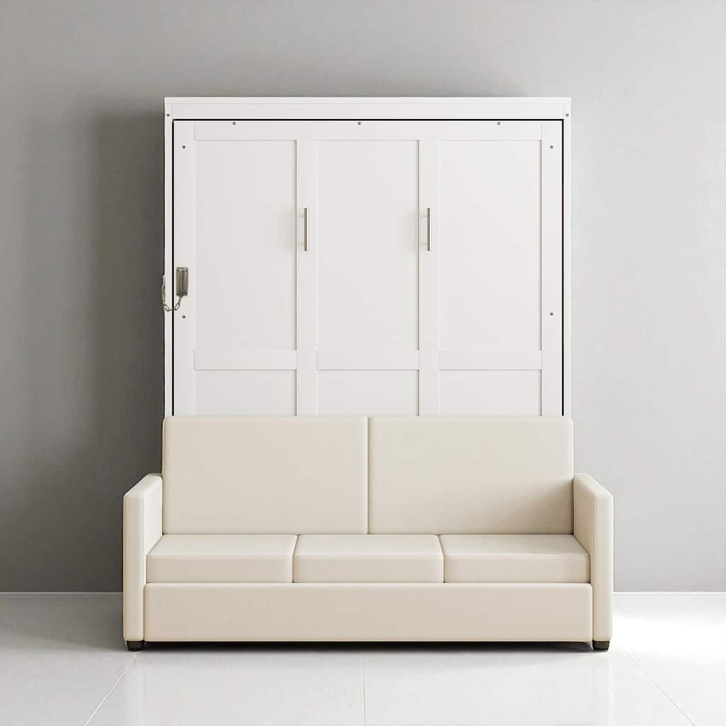 Full/Queen Size Murphy Wall Bed with Sofa Cushion, Pull-Down Foldable Bed with Storage, 600LB Capacity