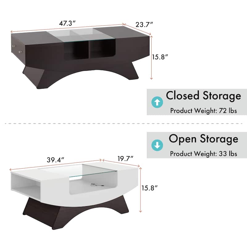 Furniture of America Angelic Contemporary Storage Coffee Table with Glass Insert