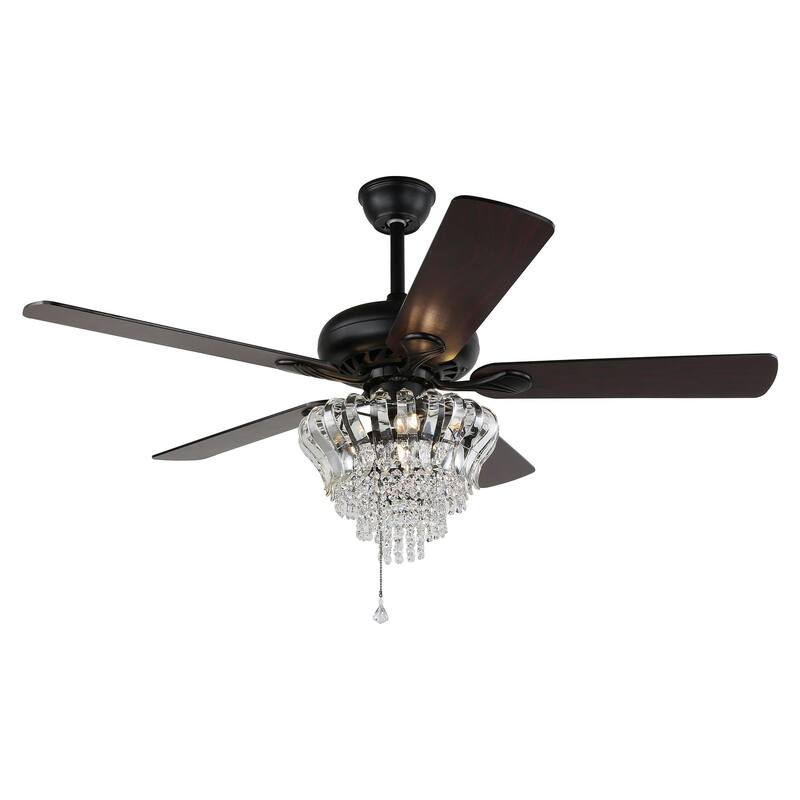 Bella Depot 52" Modern Crystal Ceiling Fan with Remote and Light Kit ,3-speed Reversible Blades