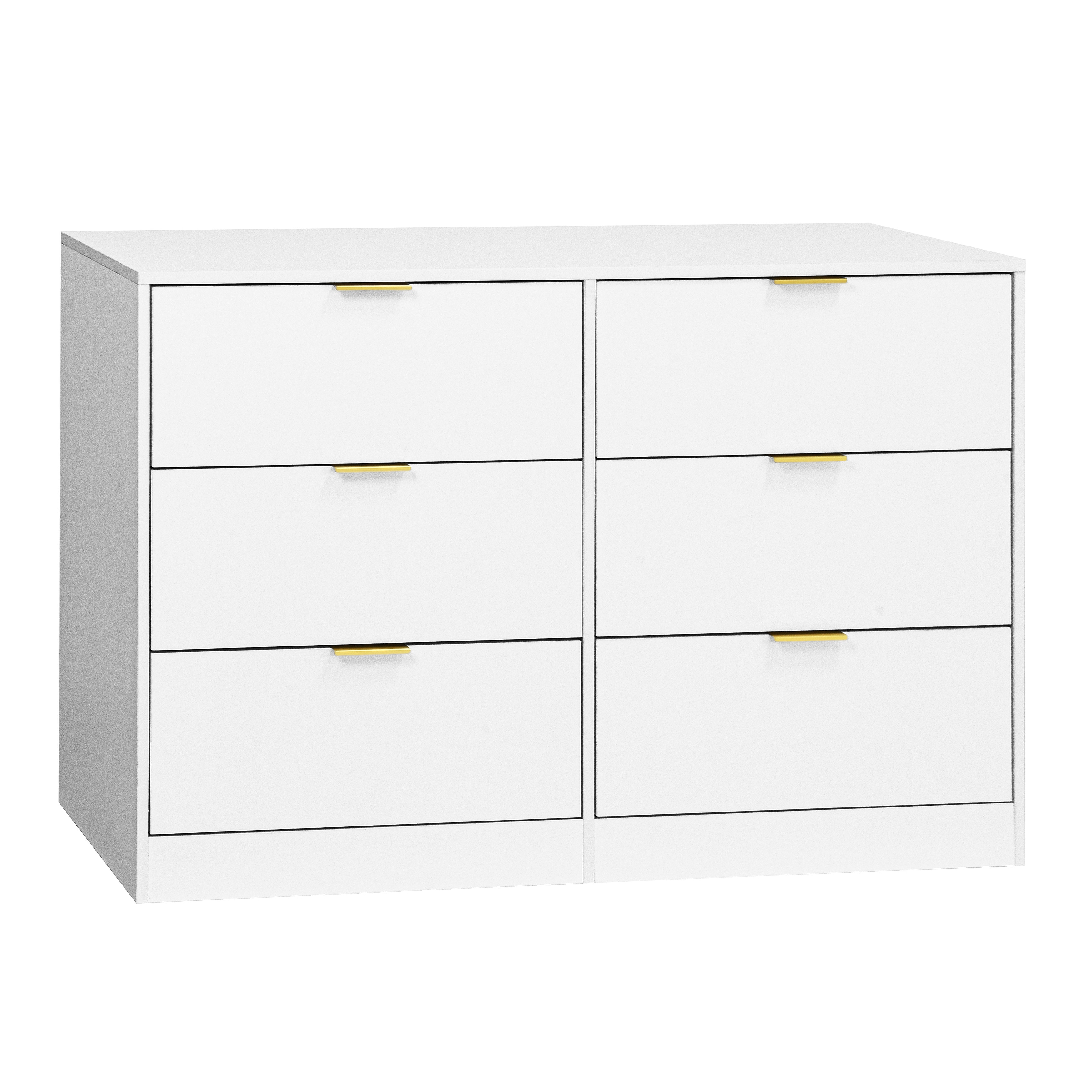 Modern 6-Drawer Dresser for Bedroom, White Chest of Drawers Wardrobe Armoire Closet Clothing Storage Cabinet