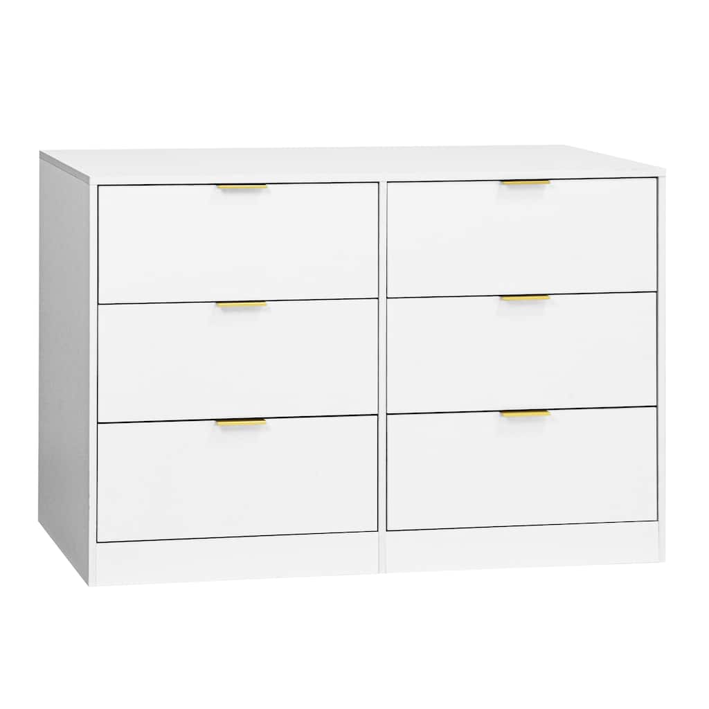 Modern 6-Drawer Dresser for Bedroom, White Chest of Drawers Wardrobe Armoire Closet Clothing Storage Cabinet