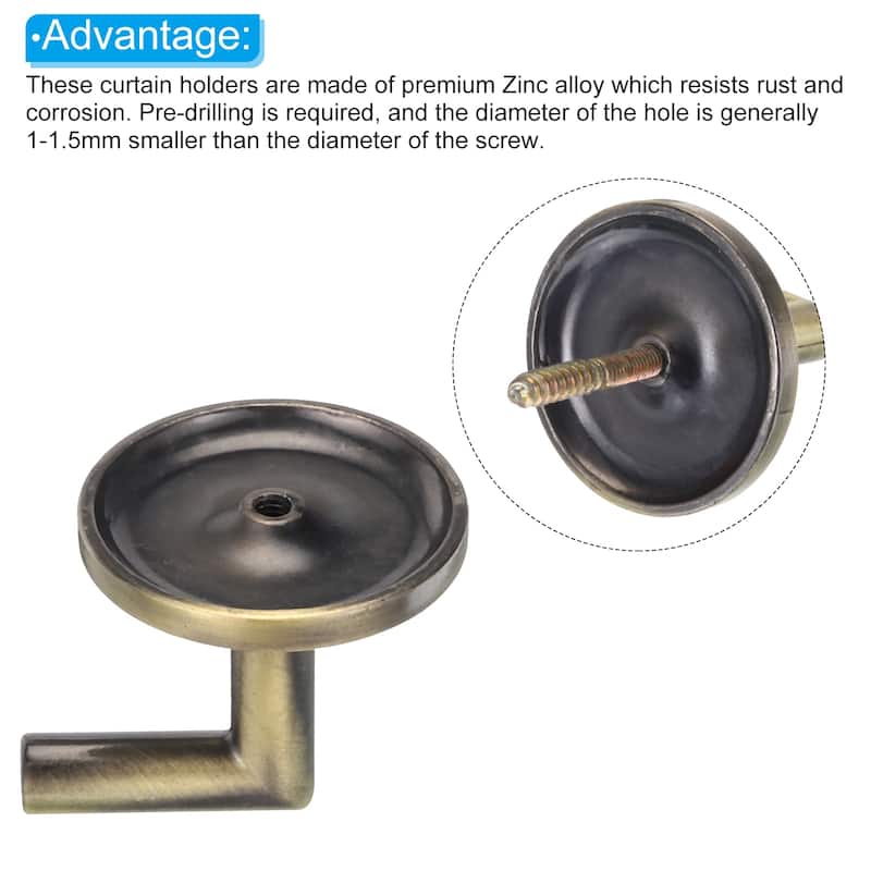 2Pcs Curtain Holdback L Shaped Wall Mounted Curtain Tiebacks Screw Hooks