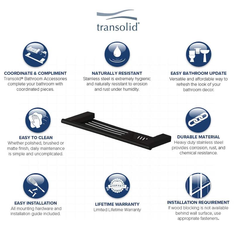 Transolid K-SS17-SSC Shower Shelf Kit - 17-in Shower Shelf and 2 Corner shelves - 17x4.45x0.78