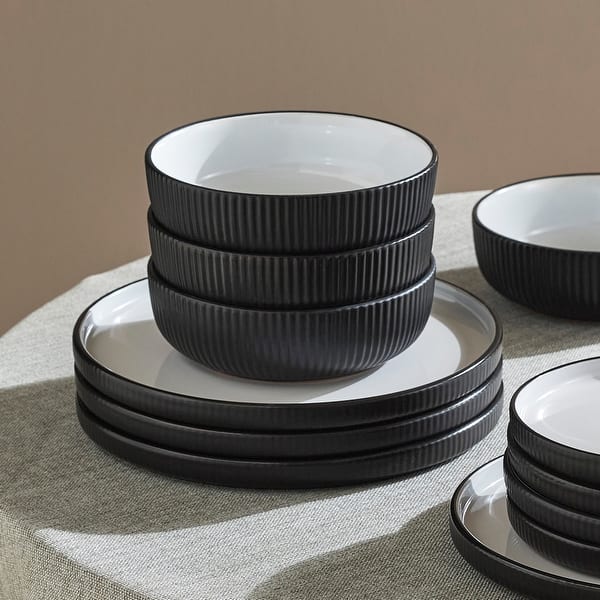 Christian Siriano Laro Stoneware Dinnerware Set - Black - 24 Piece