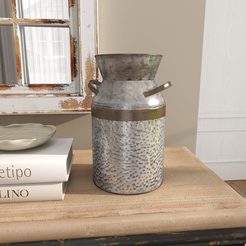 Gray Metal Milk Can Vase