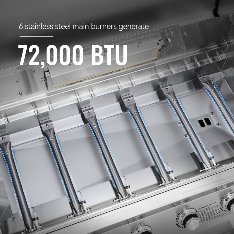 Royal Gourmet, 6-Burner Gas Grill with Side & Infrared Rear Burners - N/A