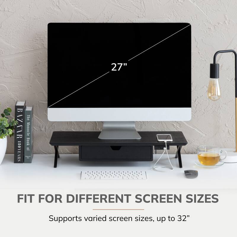 Jani Wood Monitor Stand Riser Desk - Ergonomic Design Stand, Desktop Organizer Table for Home, Office Workspace, Gaming Desk