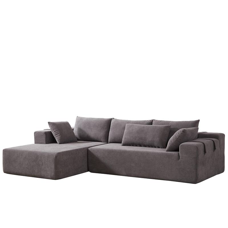 Chenille Upholstered Sectional Daybed Modular Sleeper Couch L Shape Sofa with Chaise Lounge & 6 Pillows for Living Room Loveseat