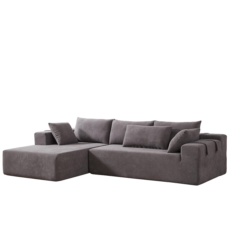 L Shaped Modular Sectional Sofa with Chaise Lounge, Oversized Chenille Upholstered Sofa, Deep Seat Sofa with 6 Pillows