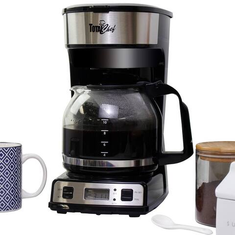 Total Chef 12-Cup Programmable Coffee Maker, Stainless Steel Drip Coffee Machine, Black and Silver