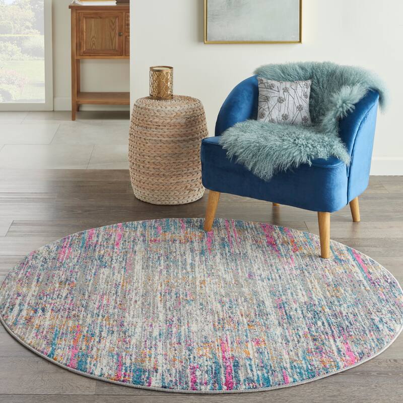 Nourison Passion Modern Abstract Area Rug - 5'3" x Round - Ivory/Multicolor