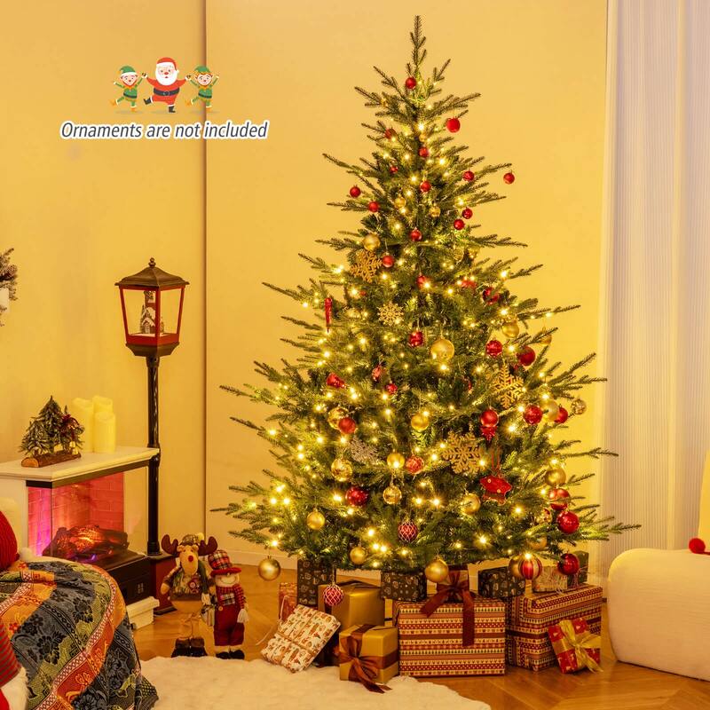 Costway 6/7 FT Artificial Christmas Tree with 830 Branch Tips 260 LED - See Details - Green