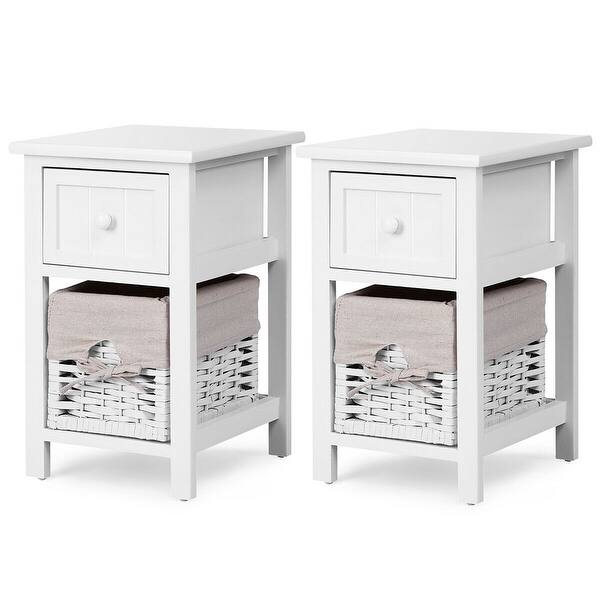 Shop Gymax 2 Pcs 2 Tier Mini Nightstand 1 Drawer Bedside End Table On Sale Overstock 25994215