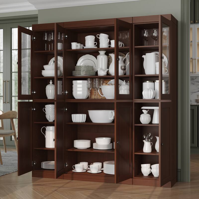 Palace Imports 100% Solid Wood 65" Pantry Cabinet with Clear Glass, Shaker Doors and Adjustable Shelves