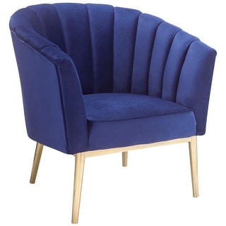 Glam Contemporary Velvet Accent Chair with Barrel Backrest and Gold ...