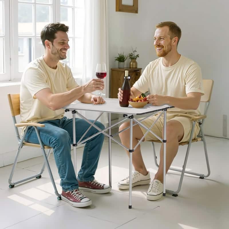 Silver Aluminum Alloy Adjustable Height Foldable Portable Camping Table for Outdoor Use