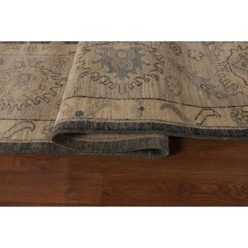 Oushak Turkish Area Rug Hand-Knotted Grey Transitional Wool Carpet - 8'10"x 11'7"