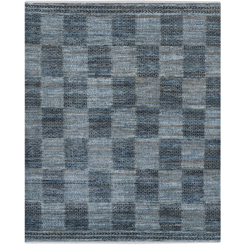 Magilara Dee Handmade Knotted Geometric Wool Blend Gray Blue Area Rug 9 X 12 Dailymail