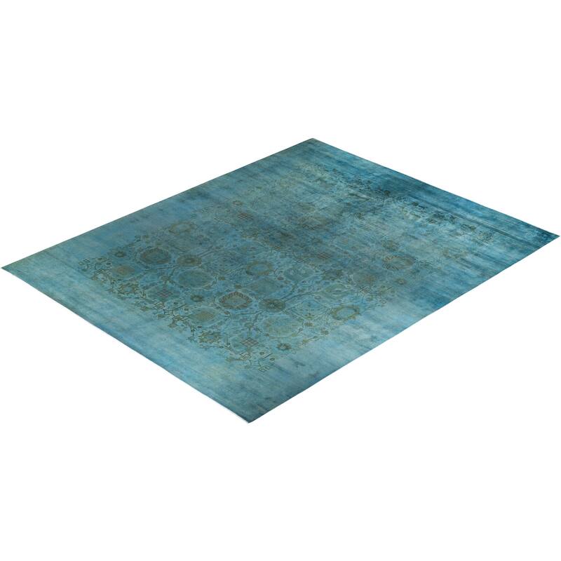 Overdyed, One-of-a-Kind Hand-Knotted Area Rug - Blueish - 12' 1" x 15' 2"