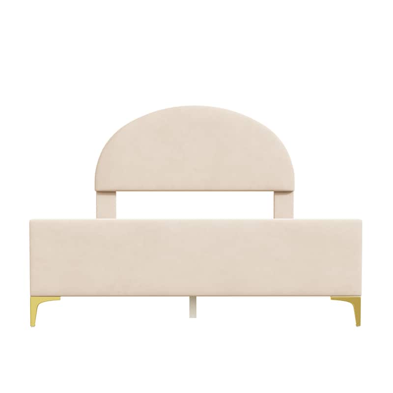 HomeRoots Beige Tufted Velvet Upholstered Queen Bed Frame