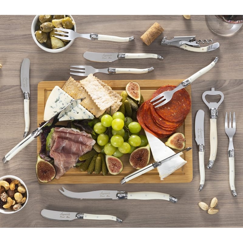 French Home Laguiole Ultimate 13-Piece Charcuterie and Barware Set with Faux Ivory Handles