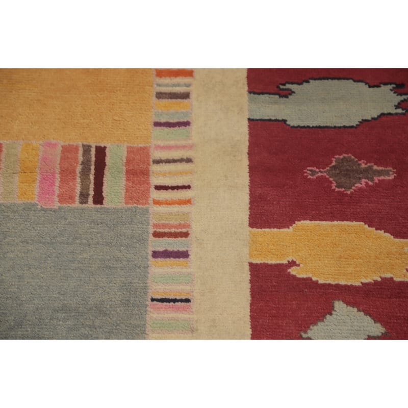 Vegetable Dye Geometric Gabbeh Turkish Area Rug Handmade Wool Carpet - 13' 4'' X 8' 0''