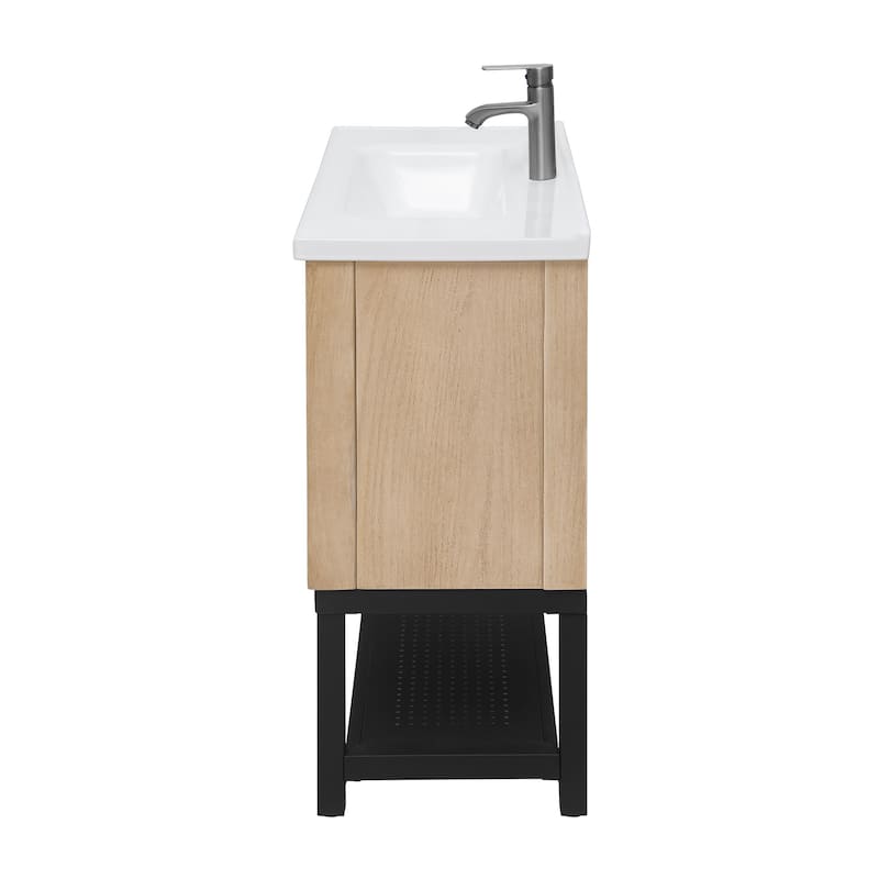 GDFStudio - CompactLine Modern Freestanding Bathroom Vanity with Ceramic Sink and Open Metal Shelf - 36 Inch