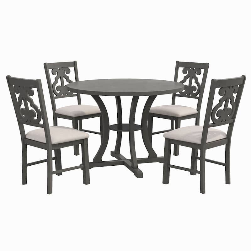 5-Piece Round Dining Set with 4 Fabric Chairs